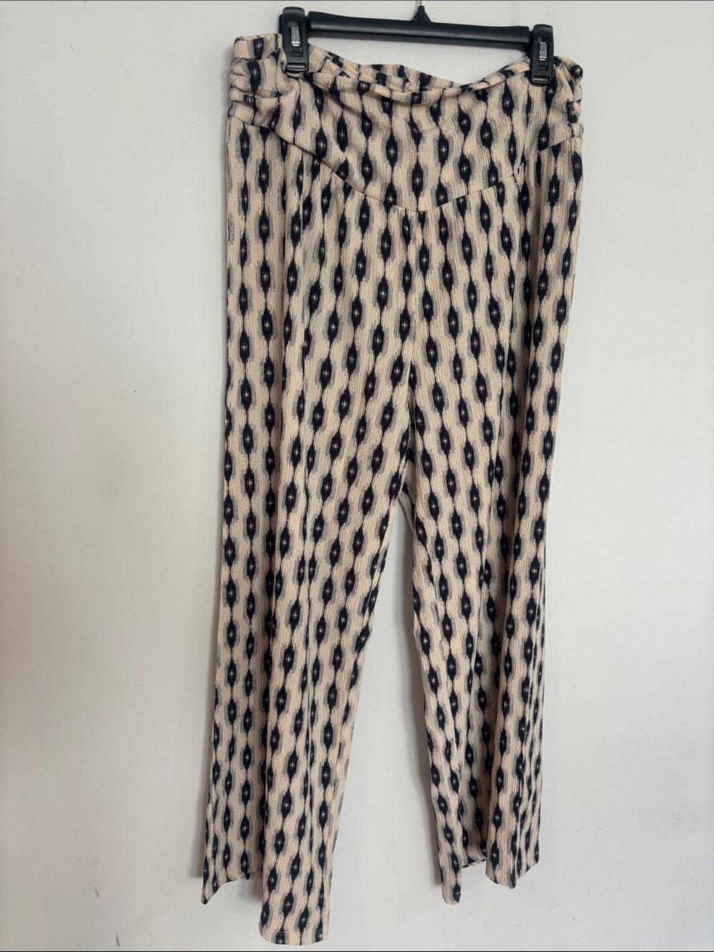 H&M Beige and Black Ikat-Style Wide-Leg Pants